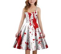 Disfraz De Novia Cadaver Niña, Vestido Medieval De Halloween con Estampado De Sangre para Niñas Corte A Sin Tirantes Elegante Vestido Formal Gótico