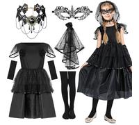 Disfraz de Novia Cadáver para Halloween - Vestido de Novia Fantasma Negro para Niña - Disfraz Zombie para Carnaval (110-120CM)