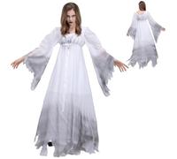 Disfraz de novia cadáver para mujer estilo gótico victoriano blanco de poliéster suave para fiesta de cosplay talla M