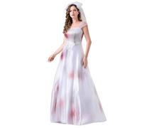 Disfraz de novia cadáver para mujer, vestido de corsé de encaje manchado de sangre con diadema floral, traje de cosplay de vampiro (A01#blanco, M)