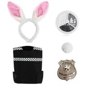 Disfraz de oficial de conejo para niños, pequeño, chaleco de policía, insignia, orejas y cola de conejo, pintura facial, disfraz de policía de conejo para Halloween y fiestas