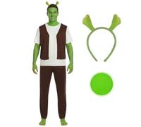 Disfraz de ogro con pintura facial verde y orejas, divertido disfraz de Halloween para hombres o mujeres, perfecto para fiestas, cosplay y eventos, divertido para adultos