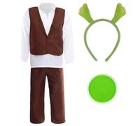 Disfraz de ogro para adultos con orejas de ogro y pintura facial verde, divertido disfraz de monstruo verde para Halloween, fiestas y cosplay (talla XL)