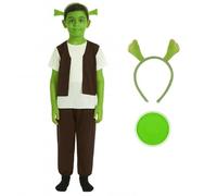 Disfraz de ogro para niños con diadema de orejas de ogro y pintura facial verde, talla XL, divertido disfraz de monstruo verde para Halloween, fiestas y semana del libro