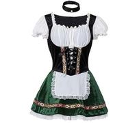 Disfraz de Oktoberfest for mujer, vestido sirvienta con ribete terciopelo, falda dobladillo encaje y conjunto delantal, atuendo nacional alemán for el escenario(Groen,3XL)