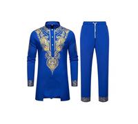 Disfraz de Oriente Medio para hombre, talla grande, cuello alto, bordado, tótem antiguo, tribal, conjunto, ceremonia nupcial profesional, distinto, conjunto cultural étnico, traje tradicional, azul, S