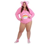 Disfraz de oso animador de Care Bears para mujer, mameluco de forro polar con capucha para Halloween, con licencia oficial, Rosado, 2X