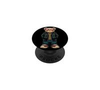 Disfraz de Oso de Peluche con Chaqueta de Cuero Negro PopSockets PopGrip Adhesivo