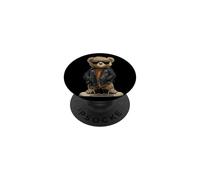 Disfraz de Oso de Peluche con Chaqueta de Cuero para un Aspecto mecedor PopSockets PopGrip Adhesivo