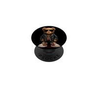 Disfraz de Oso de Peluche con Gafas de Sol y Chaqueta de Cuero PopSockets PopGrip Adhesivo