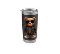 Disfraz de oso de peluche con gafas de sol y chaqueta de cuero Vaso térmico de acero inoxidable de doble pared