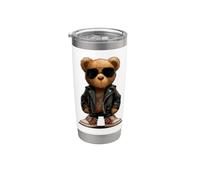 Disfraz de oso de peluche con gafas de sol y chaqueta de cuero Vaso térmico de acero inoxidable de doble pared