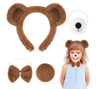 Disfraz de Oso para Niños y Adultos,Diadema con Orejas de Oso de Peluche,Nariz,Pajarita y Cola para Cosplay,Bonitos Disfraz de Oso,Accesorios de Animales Peludos para Halloween Carnaval Semana Libro