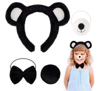 Disfraz de Oso para Niños y Adultos,Diadema con Orejas de Oso de Peluche,Nariz,Pajarita y Cola para Cosplay,Bonitos Disfraz de Oso,Accesorios de Animales Peludos para Halloween Carnaval Semana Libro