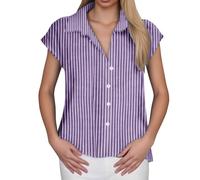 Disfraz de palomitas de maíz para mujer, manga corta, tiempo libre, solapa, camisa a rayas, morado, L