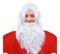 Disfraz de Papá Noel blanco de lujo, peluca y barba, para Navidad, Halloween