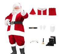 Disfraz de Papá Noel Genérico para Hombre Adulto, Traje de Navidad de Terciopelo, Conjunto de 9 Piezas con Peluca, Barba, Cinturón y Guantes, Traje de Navidad, Disfraz de Papá Noel, Disfraz de Nicolás