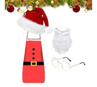 Disfraz de Papá Noel | Juego de gorro y delantal de Navidad | Conjunto para adultos y mujer con sombrero, delantal para barba y gafas | Vestido de disfraz festivo para cosplay, vacaciones, actuación y