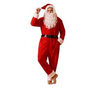 Disfraz de Papá Noel Pantalón TemáTico Traje con CinturóN y Gorro con PompóN Peluca y Barba Blanca Polainas de Botas Santa Claus para Navidad Carnaval y Fiesta