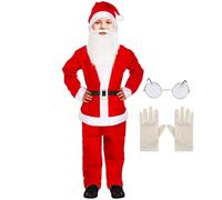 Disfraz de Papá Noel para niños: vestido festivo de terciopelo rojo, cómodo juego de vestidos con cinturón, adorable vestido navideño | Ropa de cosplay para vacaciones de niños para 4-12 años, fiestas