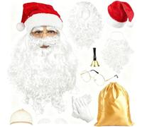 Disfraz de Papá Noel, peluca de sombrero de Papá Noel, traje de barba | Traje de juego de rol para mujeres y hombres, en casa, invierno, vacaciones, escuela, reunión, escenario al aire libre