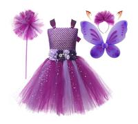 Disfraz de para niña - Conjunto de disfraz de con alas de, tiara, mágica y diadema | Disfraz de transpirable de 5 piezas para niños de 2 a 12 años, de tul