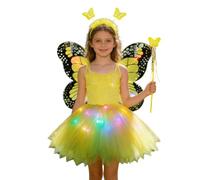 Disfraz de para niñas, vestido tutú con luz LED con alas y diadema, traje de juego de rol de con diseño brillante, vestido de actuación en escenario de para niños y niñas