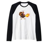 Disfraz de Pavo Llamas y lanzallamas para fanáticos de Acción de Gracias Camiseta Manga Raglan