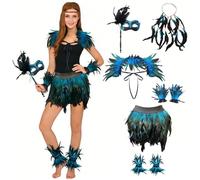 Disfraz de pavo real para mujer, 6 piezas, con máscara de plumas, pañuelo para el hombro, diadema, falda de plumas, guantes y calentadores, disfraz de pavo real, accesorios para carnaval, cosplay
