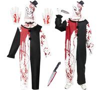 Disfraz de Payaso Asesino, Disfraz de Payaso Adulto Halloween, Disfrazs de Terrifier Adulto, Traje Payas Blanco y Negro Mono, Traje de Terrifier para Halloween Carnaval Terror Fiesta Cosplay Deco
