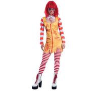 Disfraz de payaso asesino espeluznante de Smiffys, traje de Halloween para mujer a rayas amarillas