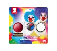 Smiffys Maquillaje FX Smiffys,Kit de payaso, incluye pintura para la cara, nariz, lápices y esponja