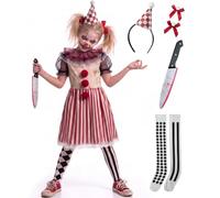 Disfraz de payaso para niñas, disfraz de payaso asesino aterrador para Halloween, Efecto sucio, 4-5 Years
