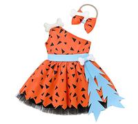 Disfraz de pedernal para bebé y niña, histórico de la Edad de Piedra, disfraz de Halloween, disfraz de princesa, vestido con diadema de hueso, disfraz de primer cumpleaños, color naranja, para niñas