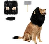 Disfraz de peleja de león con orejas y cola, peine específico (black,L) | Peluche divertida para mascota, ajustable, tejido transpirable y realista, capucha de león para disfraces de perro, cosplay