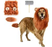 Disfraz de peleja de león con orejas y cola, peine específico (coffee,M) | Peluche divertida para mascota, ajustable, tejido transpirable y realista, capucha de león para disfraces de perro, cosplay