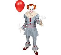 Funidelia Disfraz Oficial de Pennywise IT Capítulo Dos para Hombre con camisa, pantalón, cuello y pompones decorativos, Traje de IT para Adulto, Disfraces de Carnaval, Halloween y Fiestas - Talla XS