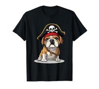 Disfraz de Pirata de Bulldog inglés, Calavera Cruzada, Lindo Perro, Rojo Camiseta