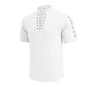 Disfraz de pirata para hombre de manga larga, camisa de ocio Ghillie Kilt Camisa tradicional retro con cordones, camisa de verano gótica, renacimiento, camisa con cordones con cuello alto, Blanco, XL