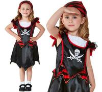 Disfraz De Pirata Para Niñas Pequeñas En Negro/Rojo/Blanco De Smiffys