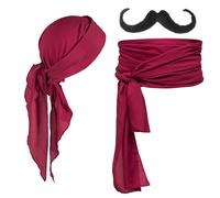 Disfraz de pirata profesional - Bandana, cinturón, barba negra - accesorio de capitán para Halloween - niños, mujeres, hombres (rojo), rojo