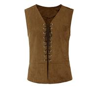 Disfraz de pirata retro de ante sintético, chaleco para hombre, chaleco de piel, sin mangas, chaleco tradicional con cordones, chaleco medieval, pañuelo para traje regional, fiesta, música, ocasión