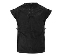 Disfraz de pirata Steampunk, chaleco de ante sintético para hombre, chaleco de piel, sin mangas, chaleco tradicional con cordones, chaleco de pescador, traje medieval, pañuelo para traje regional