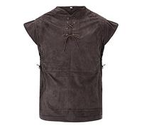 Disfraz de pirata Steampunk, chaleco de ante sintético para hombre, chaleco de piel, sin mangas, chaleco tradicional con cordones, chaleco de pescador, traje medieval, pañuelo para traje regional