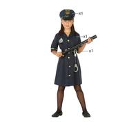 Disfraz de Policía Azul Marino para Niña Infantil 5-6 Años, Vestido con Cinturón y Gorra - Carnaval y Fiestas