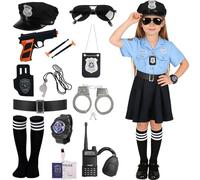 Disfraz de Policia Niña Uniforme de Policia Accesorios con Sombrero Placa Policia Cinturon Walkie Talkie, Niñas Halloween Fiesta Carnaval Coplay Fancy Dress