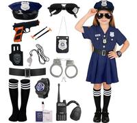 Disfraz de Policia Niña Uniforme de Policia Accesorios con Sombrero Placa Policia Cinturon Walkie Talkie, Niñas Halloween Fiesta Carnaval Coplay Fancy Dress