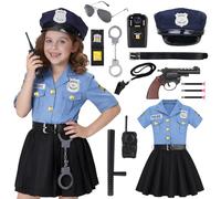Disfraz de Policía para Niña - Juego Completo 11 Piezas con Vestido, Gorra, Walkie-Talkie & Accesorios Reales - Disfraz de Juego de Rol 3-10 Años para Carnaval Halloween Fiesta Infantil 120CM M