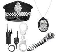 Disfraz de policía para niños o niñas con esposas, accesorios, incluye gorro, insignia, walkie talkie y corbata, ideal para niños. Disfraz de policía para hombres o mujeres