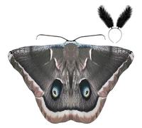 Disfraz de polilla, alas de mariposa de Halloween con diadema de plumas estampadas en ambos lados, capa de alas de polilla para Halloween o fiesta de disfraces, de mariposa, disfraz de maripo